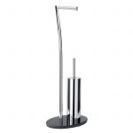 Free Standing “Essence” Toilet Roll Holder & Toilet Brush Combo with Oval Black Glass Base