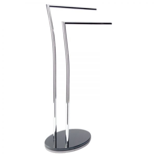 Free Standing “Essence” Towel Rail / Stand with Oval Black Glass Base