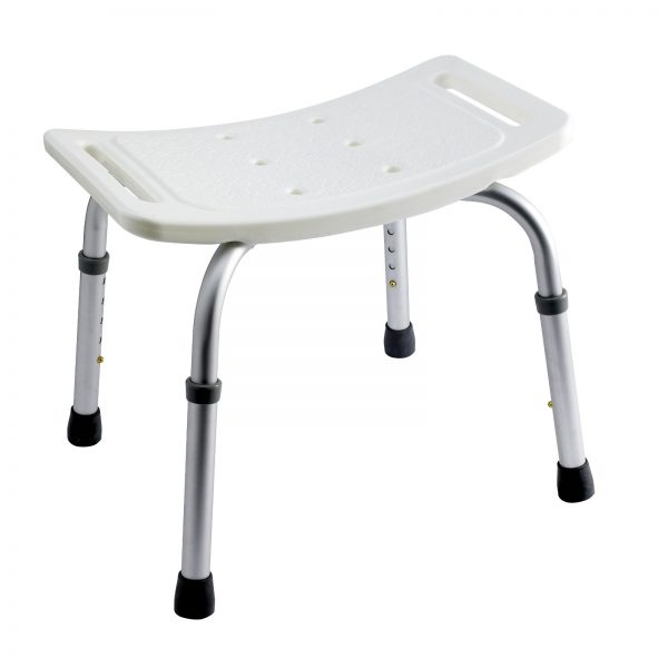 White Safety Shower Stool with Adjustable Legs for Elderly / Disabled