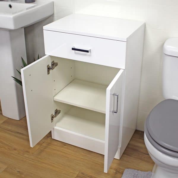 Salerno High White Gloss Bathroom Cabinet w/ Soft Close Double Doors