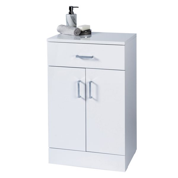 Salerno High White Gloss Bathroom Cabinet w/ Soft Close Double Doors