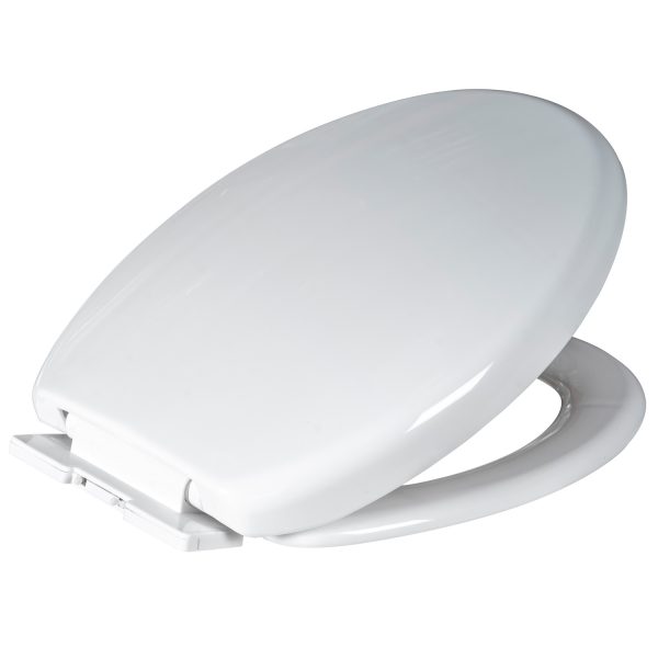 Wrap Over Style “Toledo” White Plastic Toilet Seat With Top Fixing and Adjustable Hinges