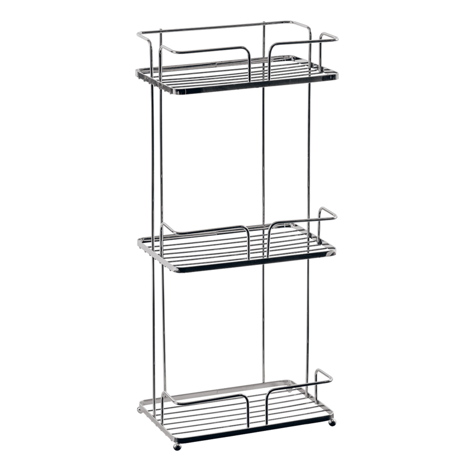 Freestanding 3 Tier Floor Caddy/Shelf & Storage Rack Esquire Chrome No Drill 