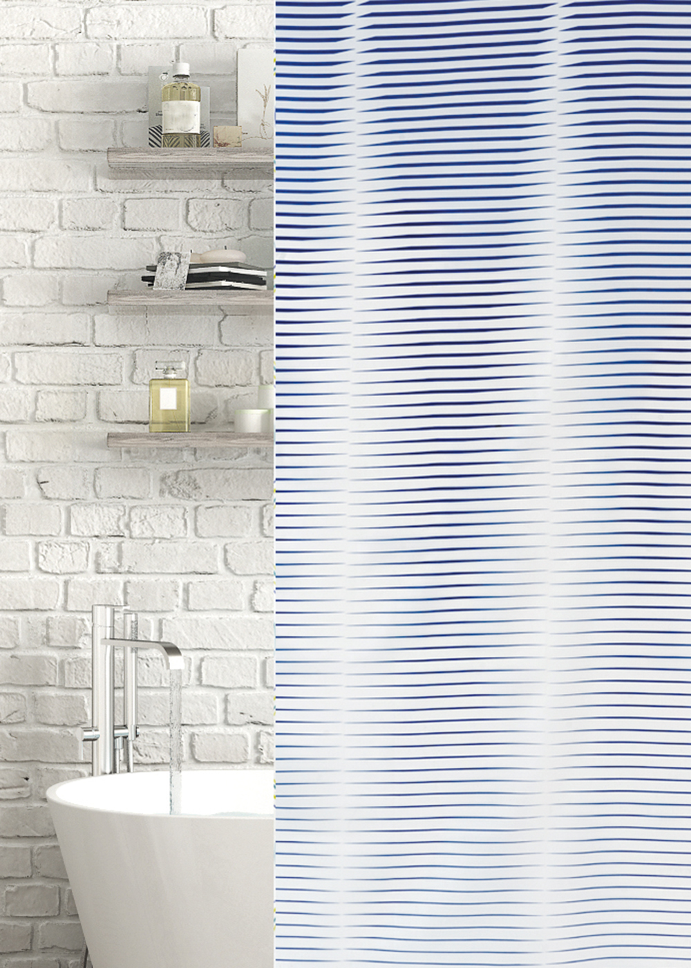 Blue and white striped shower 2025 curtain