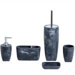 Octavia Grey Marble Effect Resin Bathroom 5 Piece Accessory Set