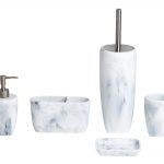 Octavia White Marble Effect Resin Bathroom 5 Piece Accessory Set