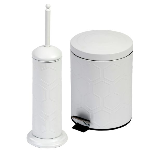 Hex Toilet Brush & 5 Litre Pedal Bin Set White